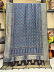 Dola Silk Ajrakh Hand Block Print Natural Dye Zari Pallu Dupatta 13 - The Ajrakh Studio