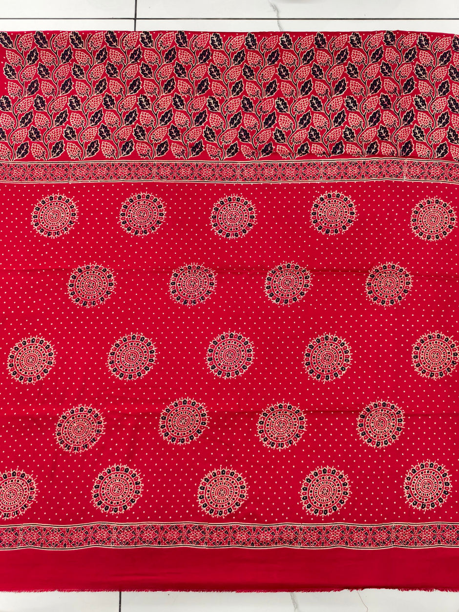 Premium Ajrakh Hand Block Print Modal Silk 3-Piece Suit Set with Zari Pallu Dupatta