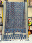 Dola Silk Ajrakh Hand Block Print Natural Dye Zari Pallu Dupatta 09 - The Ajrakh Studio