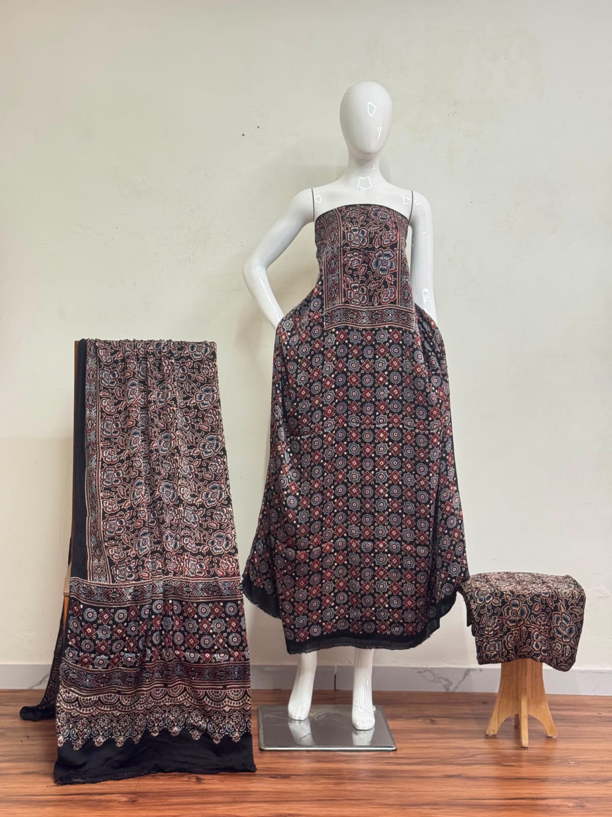 Havi Pure Modal Silk Ajrakh Natural Dye 3-Piece Suit 15 - The Ajrakh Studio