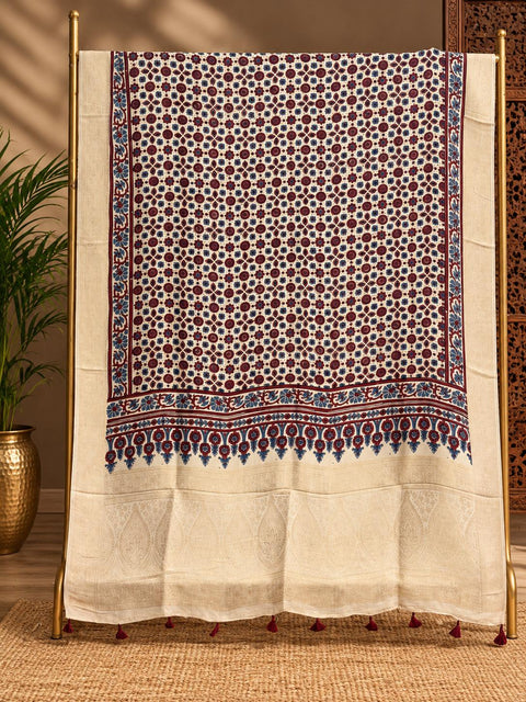 Dola Silk Ajrakh Hand Block Print Natural Dye Dupatta - The Ajrakh Studio
