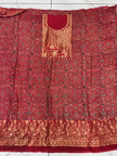 Premium Dola Silk Ajrakh Hand Block Print Natural Dye 2-Piece Suit with Zari Border Dupatta