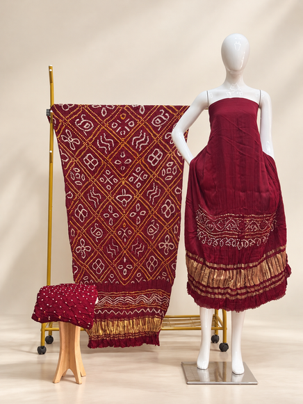 Premium Bandhej Modal Silk 3-Piece Suit with Bar Bhat Dupatta & Zari Pallu - The Ajrakh Studio