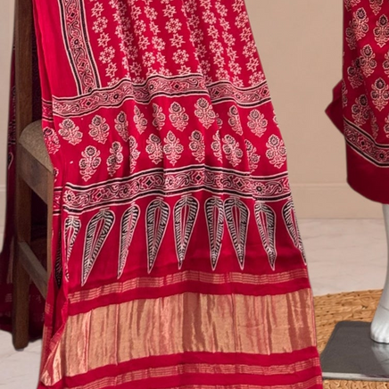 Premium  Ajrakh Hand Block Print Modal Silk 3-Piece Suit Set with Zari Pallu Dupatta