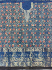 Premium Dola Silk Ajrakh Hand Block Print Natural Dye 2-Piece Suit with Zari Border Dupatta