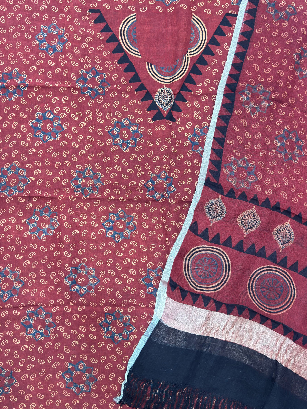 Premium Ajrakh Hand Block Print Natural Dye Pure Linen by Linen 2-Piece Suit Set - The Ajrakh Studio