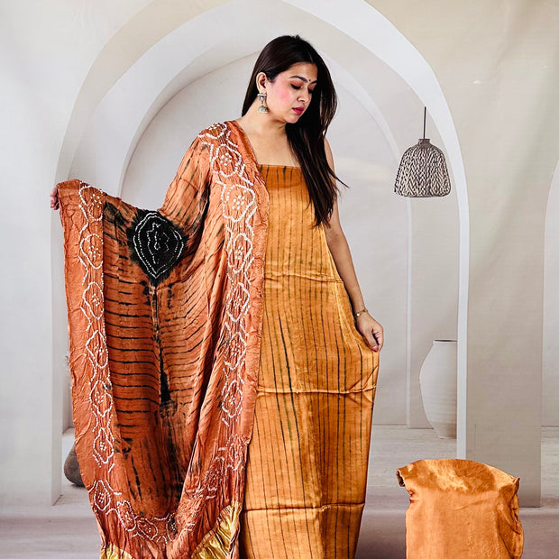 Rust & Black Modal Silk Tie & Dye Bandhani Dupatta 3 Piece Suits