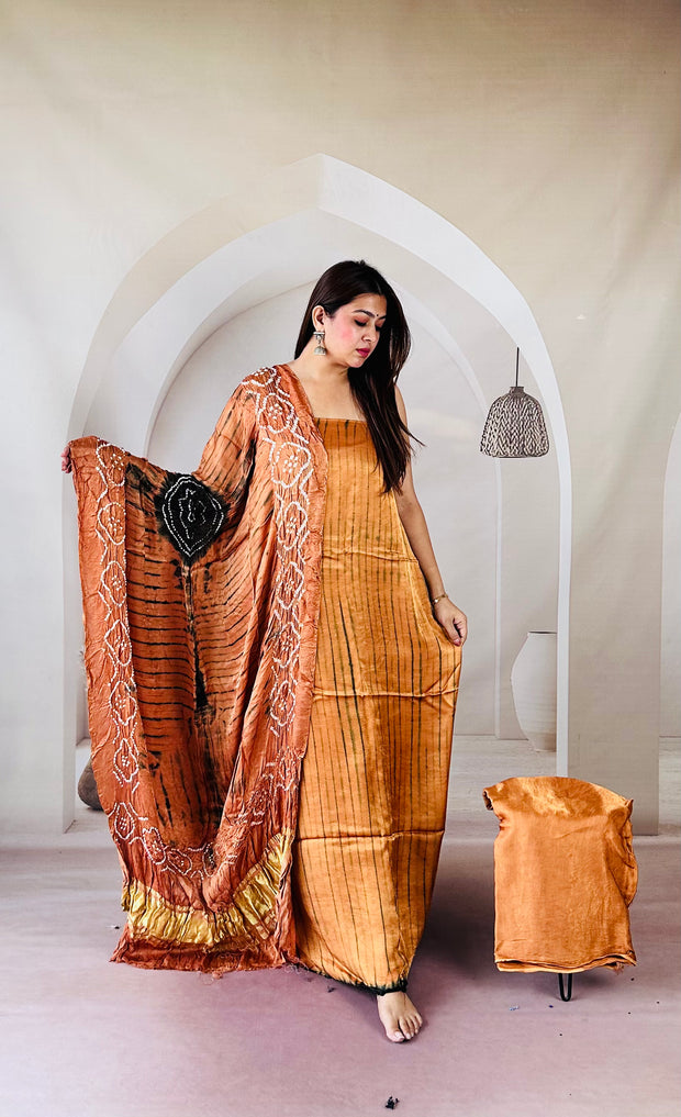 Rust & Black Modal Silk Tie & Dye Bandhani Dupatta 3 Piece Suits