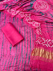 Pink & green Modal Silk Tie & Dye Bandhani Dupatta 3 Piece Suits