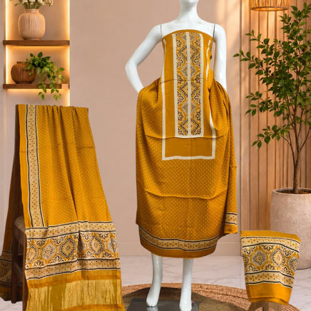 Premium  Ajrakh Hand Block Print Modal Silk 3-Piece Suit Set with Zari Pallu Dupatta