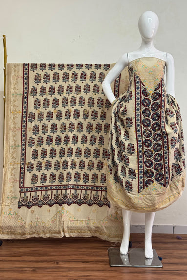 Meena Kari Dola Silk Ajrakh Hand Block Print 2-Piece Suit 04 - The Ajrakh Studio