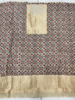 Premium Dola Silk Ajrakh Hand Block Print Natural Dye 2-Piece Suit with Zari Border Dupatta