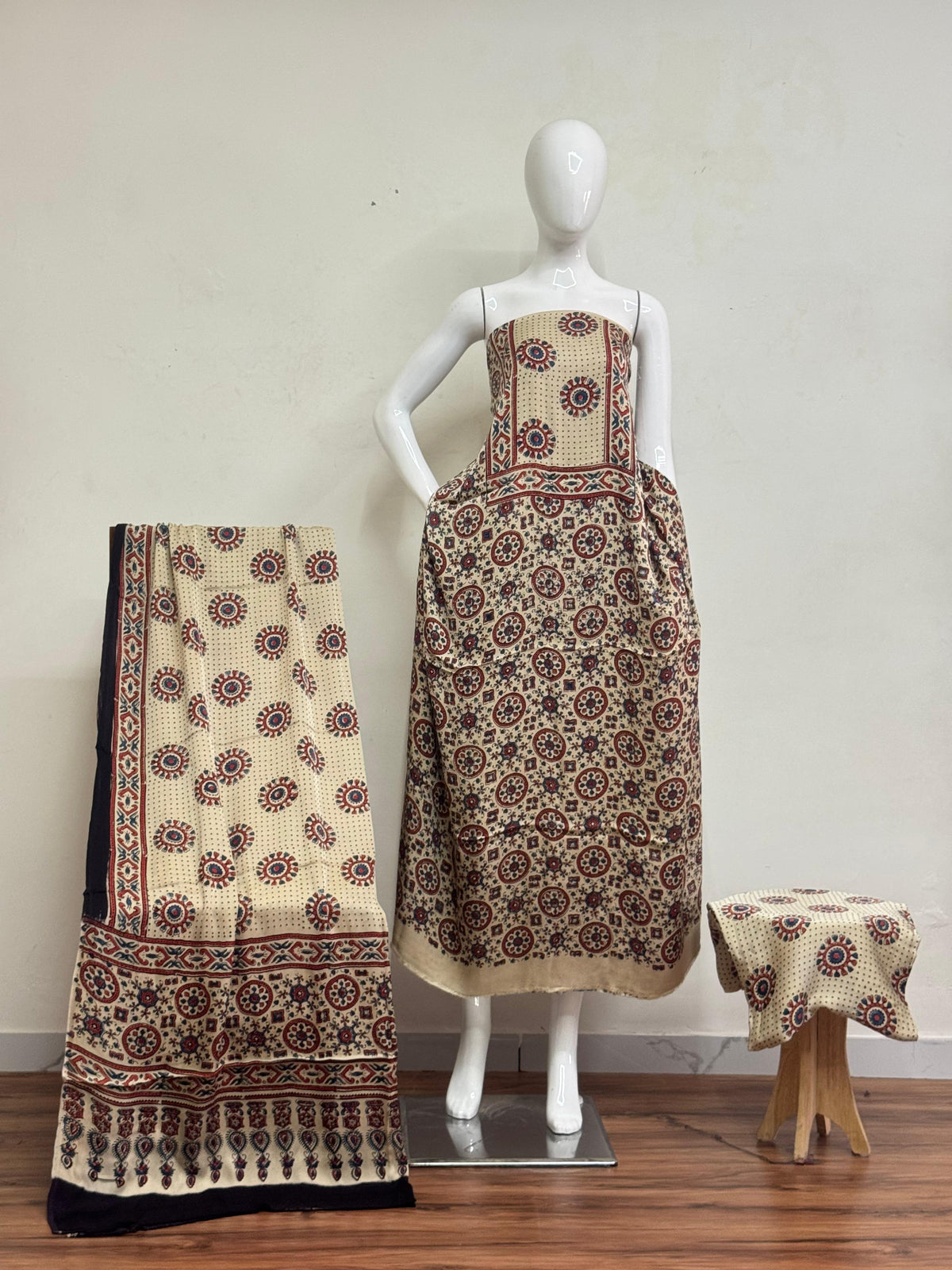 Havi Pure Modal Silk Ajrakh Hand Block Print Natural Dye Suit 101 - The Ajrakh Studio