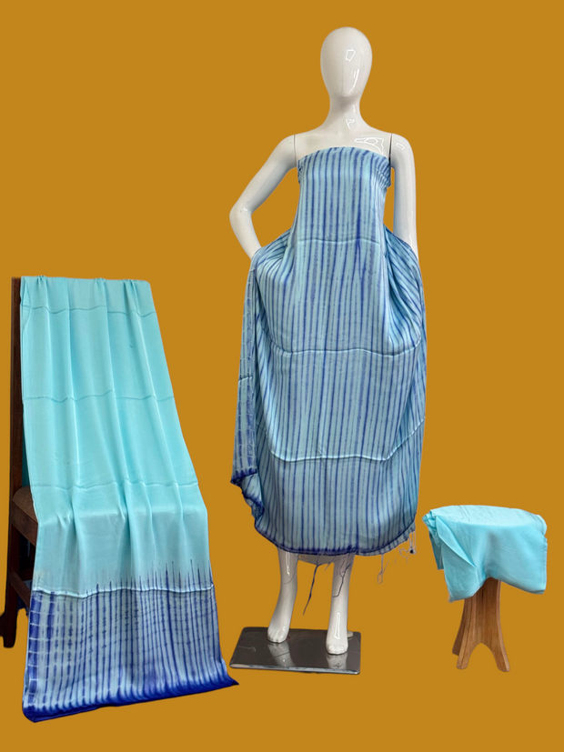 Pure Modal Silk Handcrafted Tie-Dye Suit Set with Plain Bottom