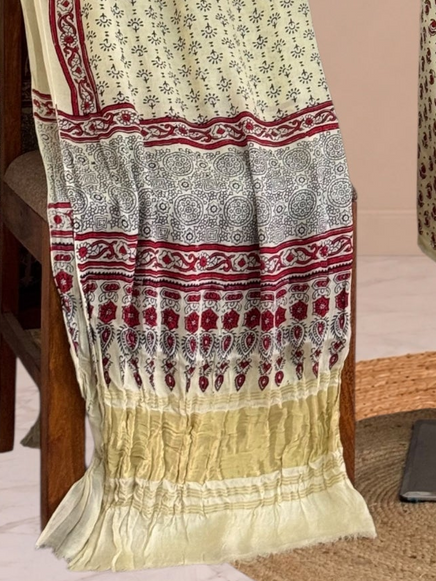 Premium  Ajrakh Hand Block Print Modal Silk 3-Piece Suit Set with Zari Pallu Dupatta