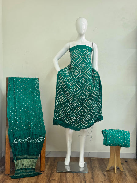 Modal Silk Bandhani Fancy Barik Bandhej Zari Pallu Suit 04 - The Ajrakh Studio