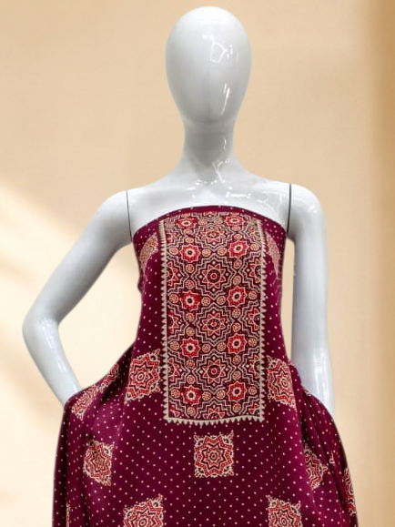 Premium Ajrakh Hand Block Print Modal Silk 3-Piece Suit Set with Zari Pallu Dupatta