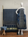 Havi Modal Silk Ajrakh Neptol Dye & Discharge Print Panel Design 3-Piece Suit - The Ajrakh Studio