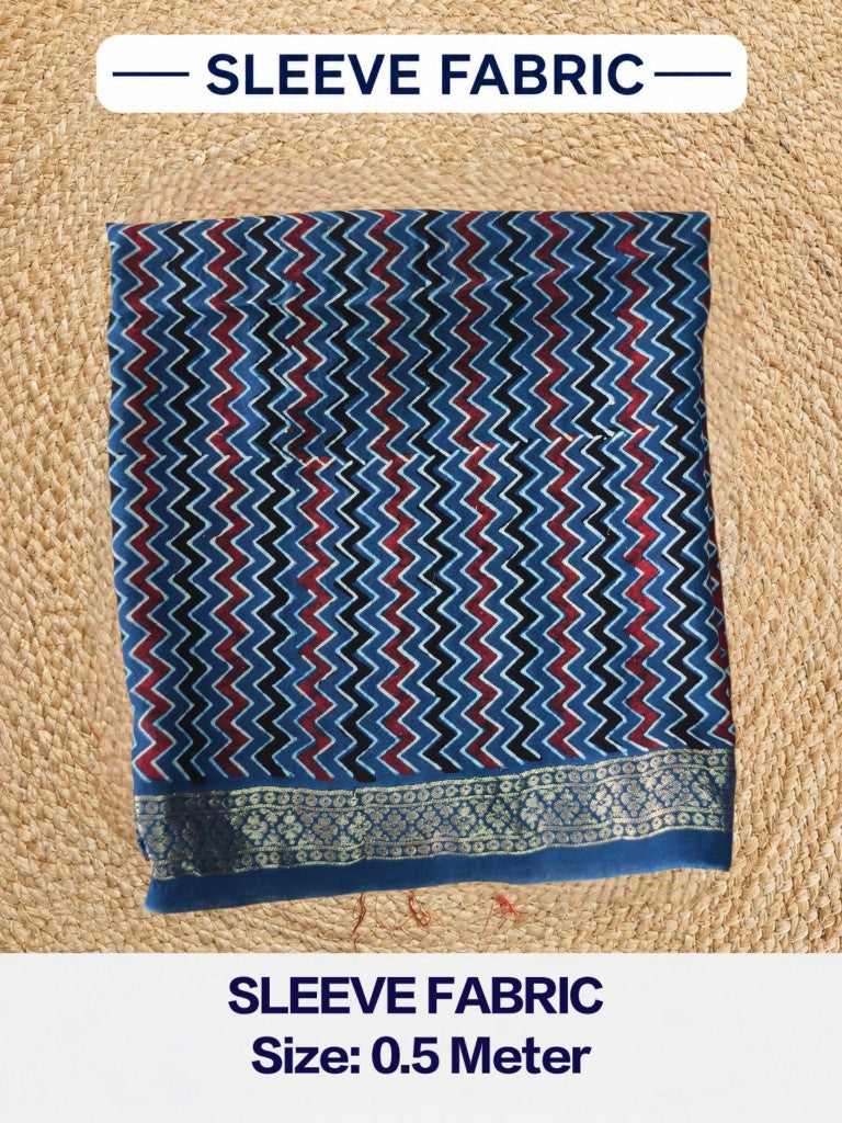 Premium Dola Silk Ajrakh Hand Block Print Natural Dye 2-Piece Suit with Zari Border Dupatta