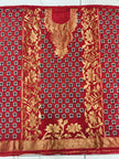 Premium Dola Silk Ajrakh Hand Block Print Natural Dye 2-Piece Suit with Zari Border Dupatta