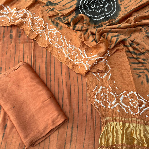 Rust & black Modal Silk Tie & Dye Bandhani Dupatta 3 Piece Suits