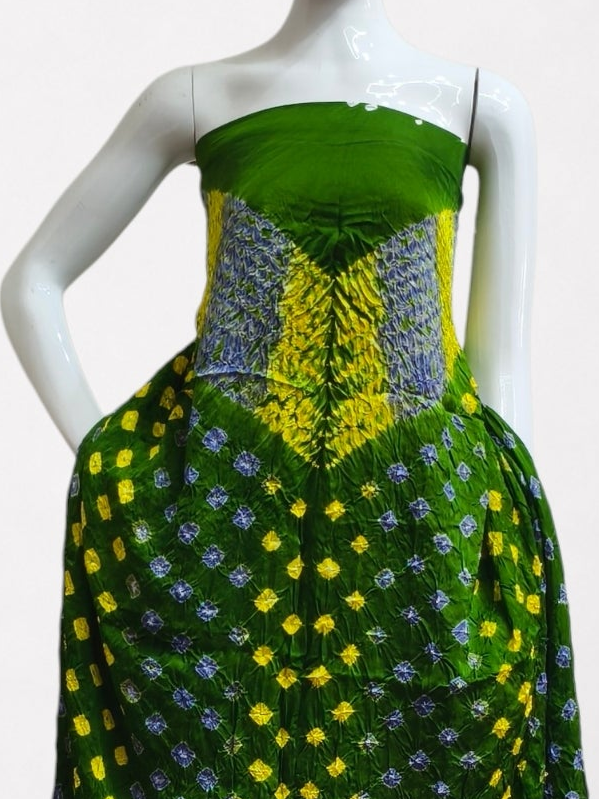 Multi-Color Shibori Modal Silk Unstitched Suit with Bandhani Border & Zari Dupatta