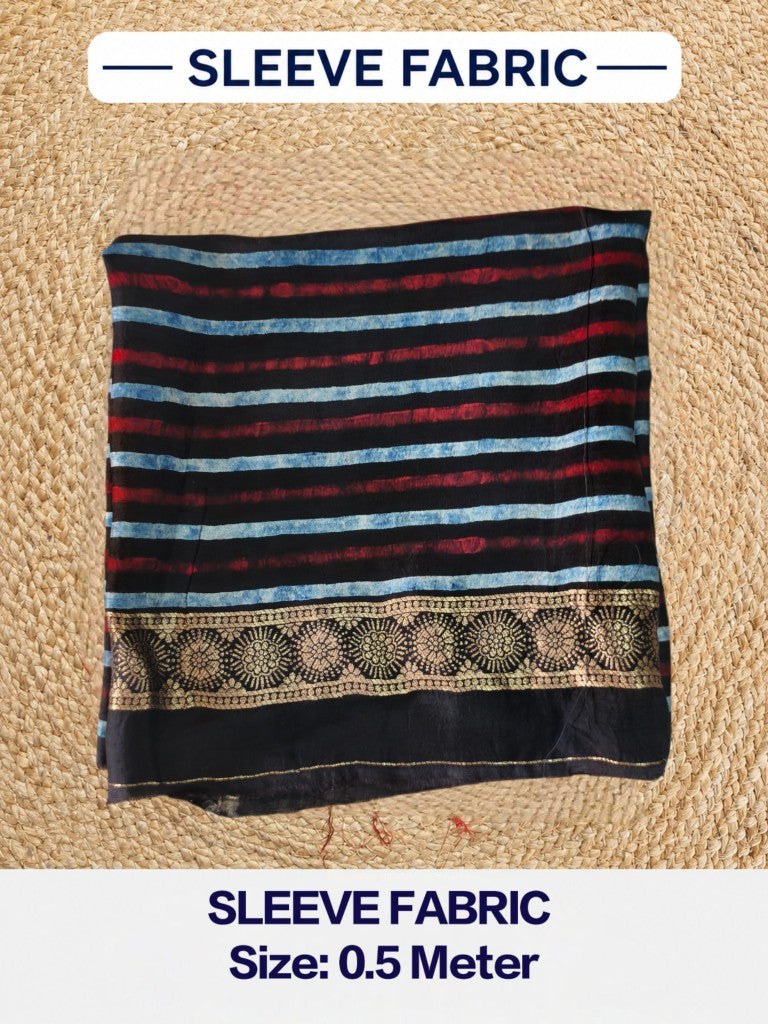 Premium Dola Silk Ajrakh Hand Block Print Natural Dye 2-Piece Suit with Zari Border Dupatta