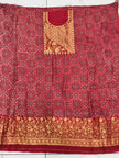 Premium Dola Silk Ajrakh Hand Block Print Natural Dye 2-Piece Suit with Zari Border Dupatta