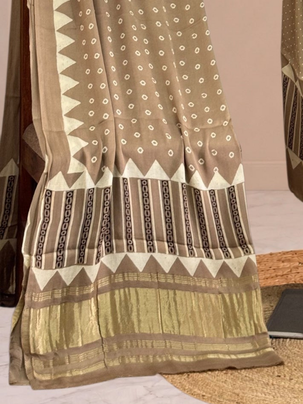 Premium  Ajrakh Hand Block Print Modal Silk 3-Piece Suit Set with Zari Pallu Dupatta
