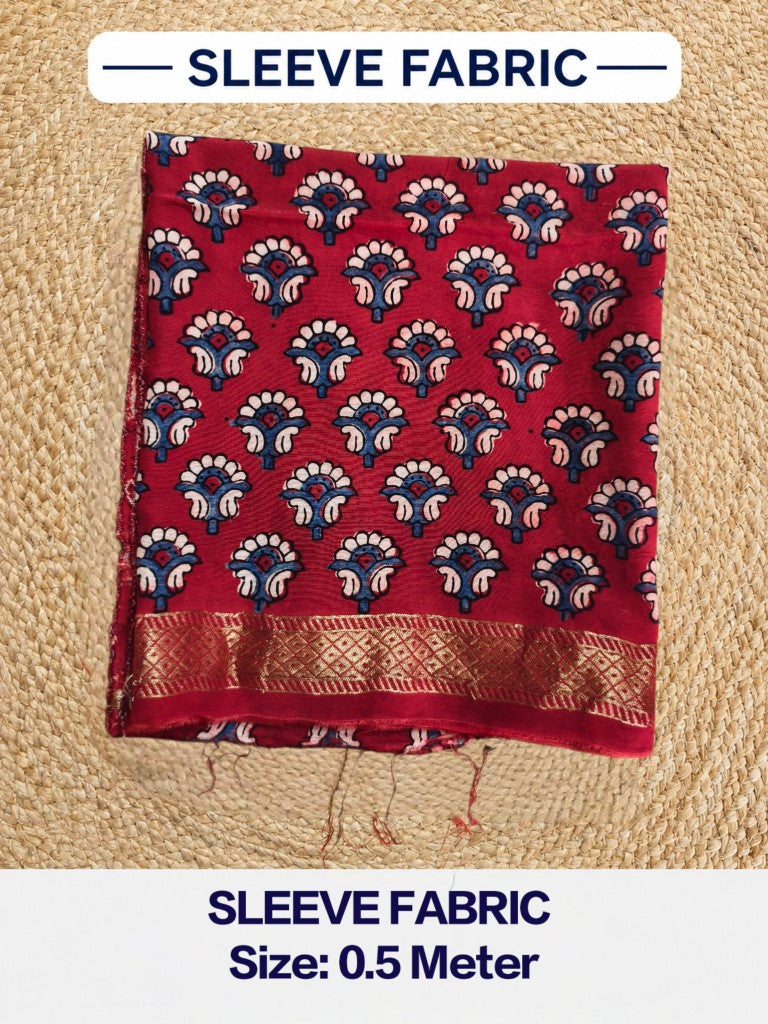 Premium Dola Silk Ajrakh Hand Block Print Natural Dye 2-Piece Suit with Zari Border Dupatta