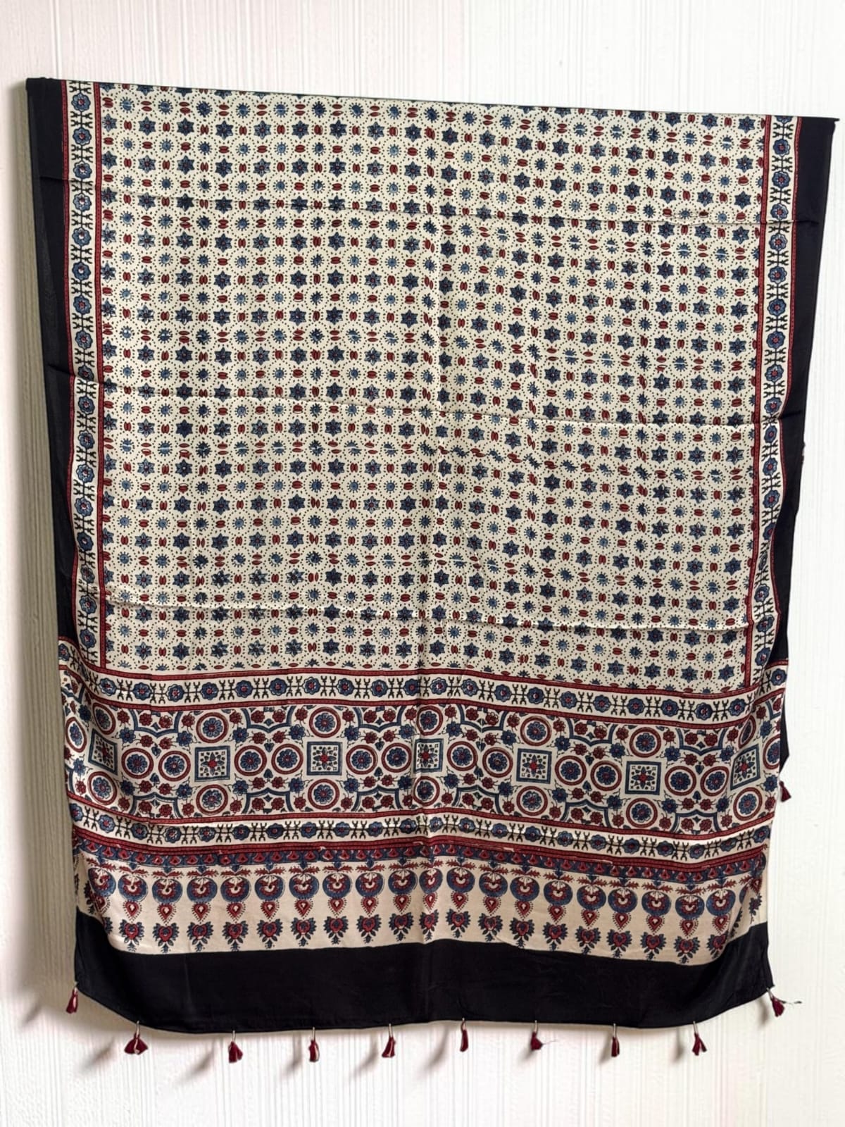 Ajrakh Modal Silk Natural Dye Dupatta with Tassels 39 - The Ajrakh Studio