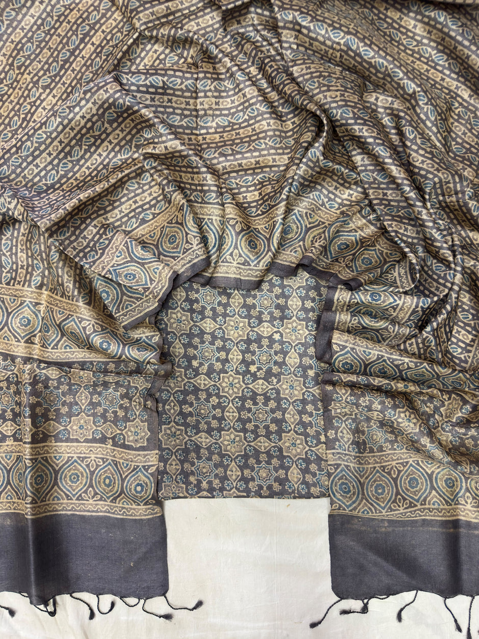 Handloom Pure Tussar Silk Ajrakh Natural Dye 2-Piece Suit Set – Exclusive Collection
