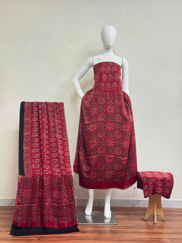 Havi Pure Modal Silk Ajrakh Natural Dye 3-Piece Suit 25 - The Ajrakh Studio