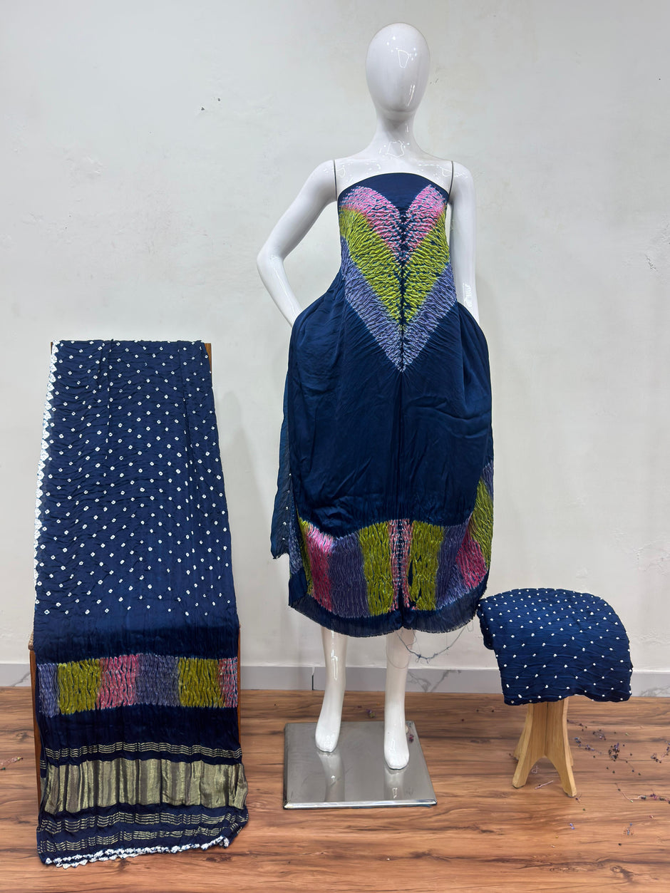 Premium Modal Silk Multi Shibori 3-Piece Suit 105 - The Ajrakh Studio