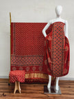 Havi Modal Silk Ajrakh Neptol Dye & Discharge Print Panel Design 3-Piece Suit - The Ajrakh Studio