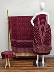 Havi Modal Silk Ajrakh Neptol Dye & Discharge Print Panel Design 3-Piece Suit - The Ajrakh Studio