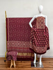 Havi Modal Silk Ajrakh Neptol Dye & Discharge Print Panel Design 3-Piece Suit - The Ajrakh Studio