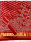 Premium Ajrakh Hand Block Print Modal Silk 3-Piece Suit Set with Zari Pallu Dupatta