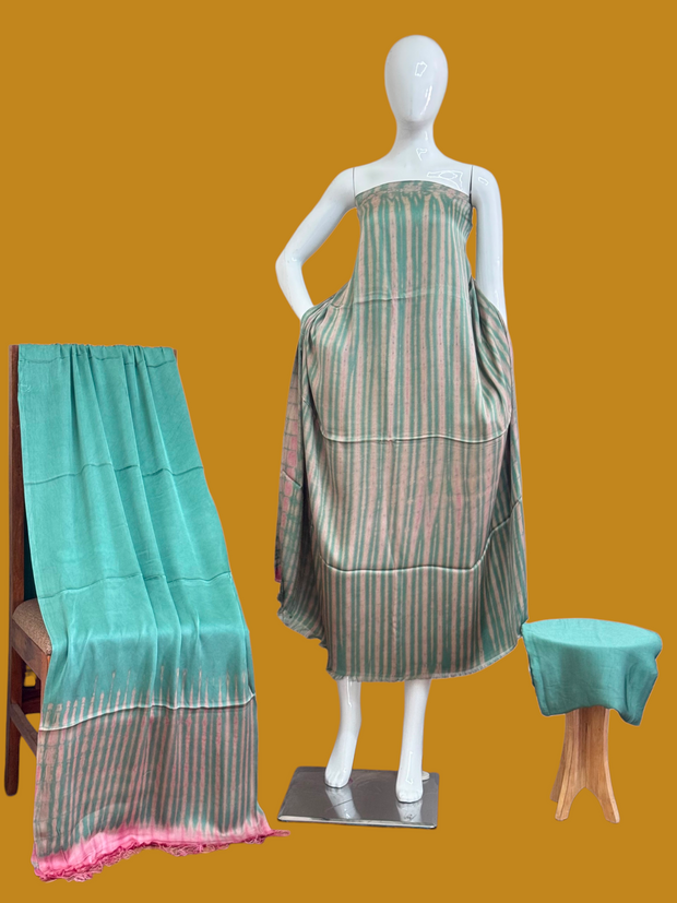 Pure Modal Silk Handcrafted Tie-Dye Suit Set with Plain Bottom