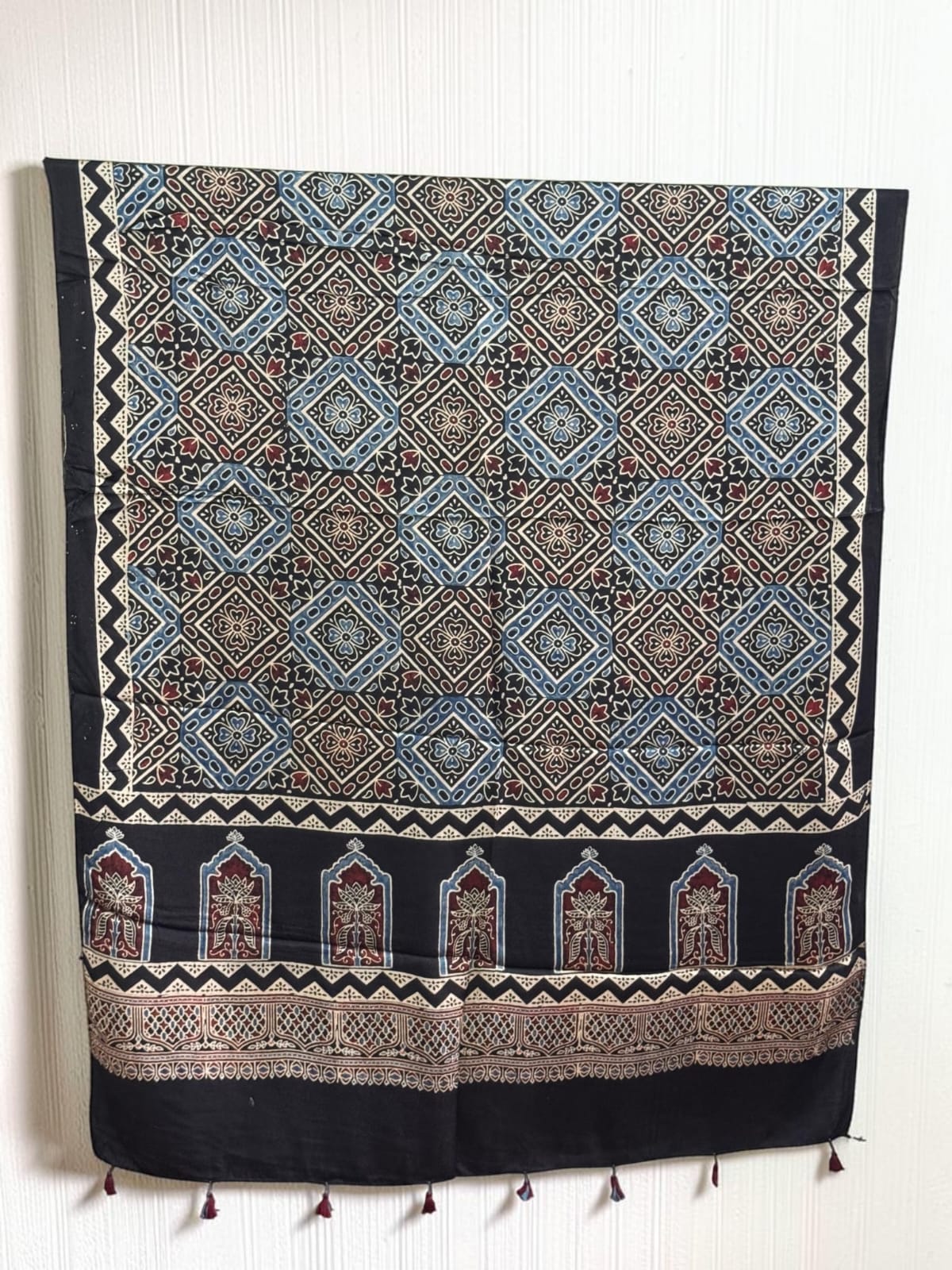Ajrakh Modal Silk Natural Dye Dupatta with Tassels 26 - The Ajrakh Studio