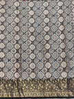 Premium Dola Silk Ajrakh Hand Block Print Natural Dye 2-Piece Suit with Zari Border Dupatta