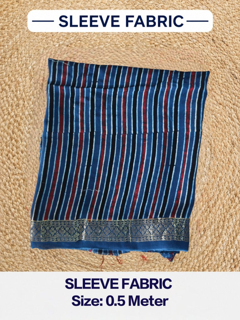 Premium Dola Silk Ajrakh Hand Block Print Natural Dye 2-Piece Suit with Zari Border Dupatta
