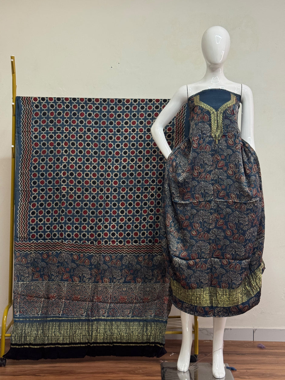 Premium Modal Silk Nakshi Zari Top & Dupatta 2-Piece Set 01 - The Ajrakh Studio