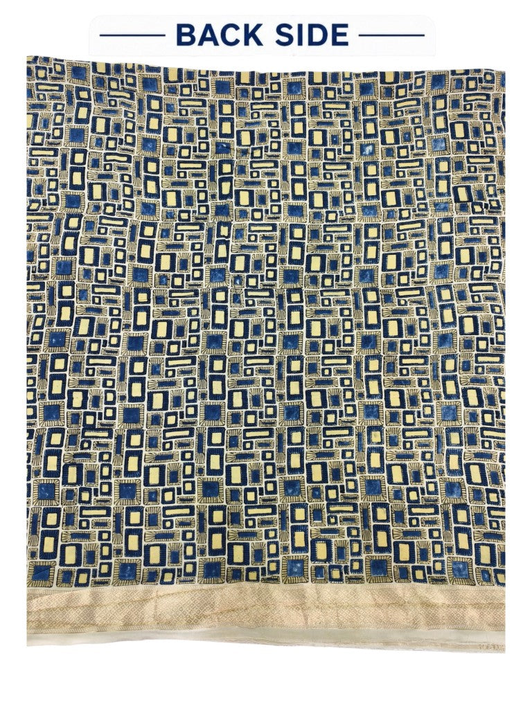 Premium Dola Silk Ajrakh Hand Block Print Natural Dye 2-Piece Suit with Zari Border Dupatta