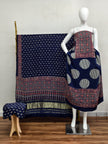 Havi Modal Silk Ajrakh Neptol Dye & Discharge Print Panel Design 3-Piece Suit - The Ajrakh Studio