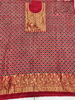Premium Dola Silk Ajrakh Hand Block Print Natural Dye 2-Piece Suit with Zari Border Dupatta
