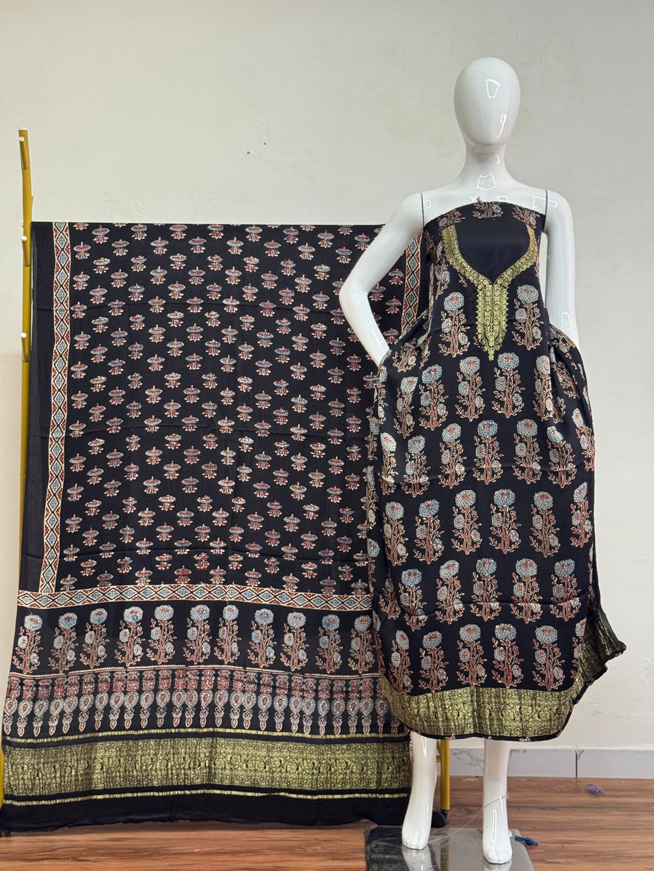 Premium Modal Silk Nakshi Zari Top & Dupatta 2-Piece Set 09 - The Ajrakh Studio