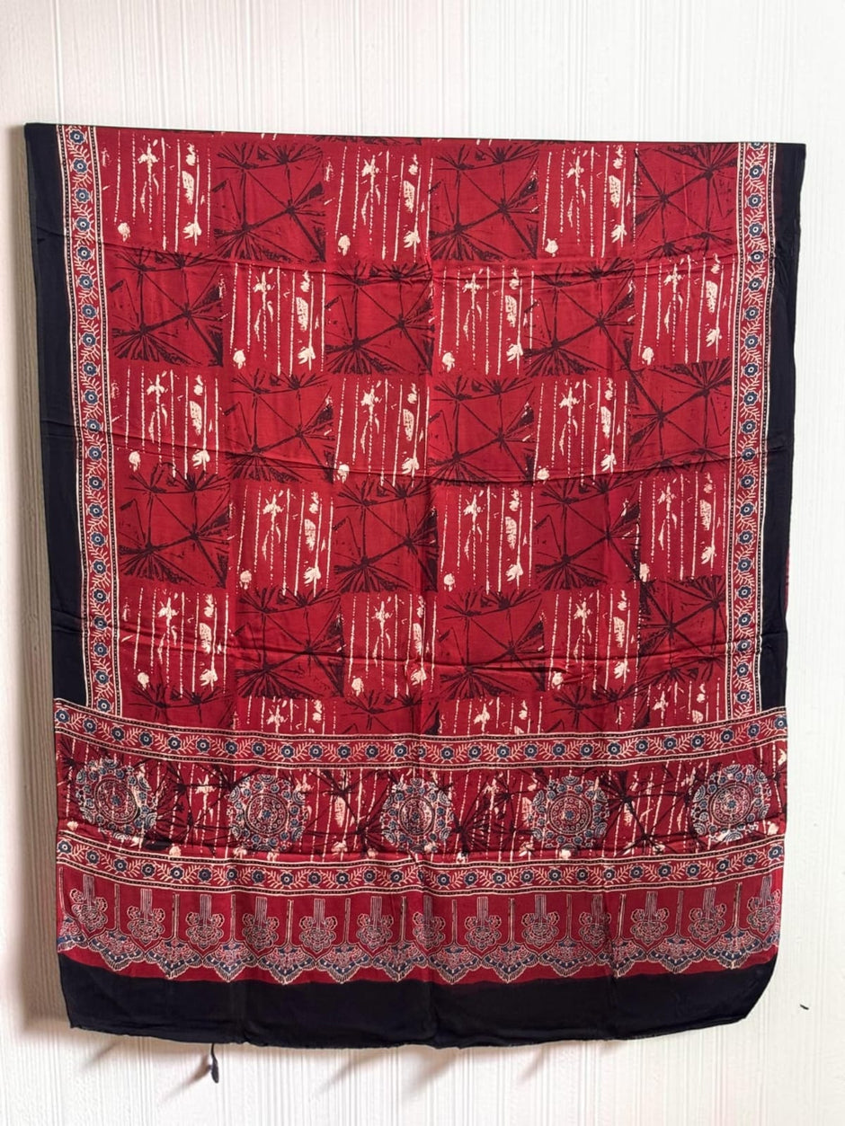 Ajrakh Modal Silk Natural Dye Dupatta with Tassels 28 - The Ajrakh Studio