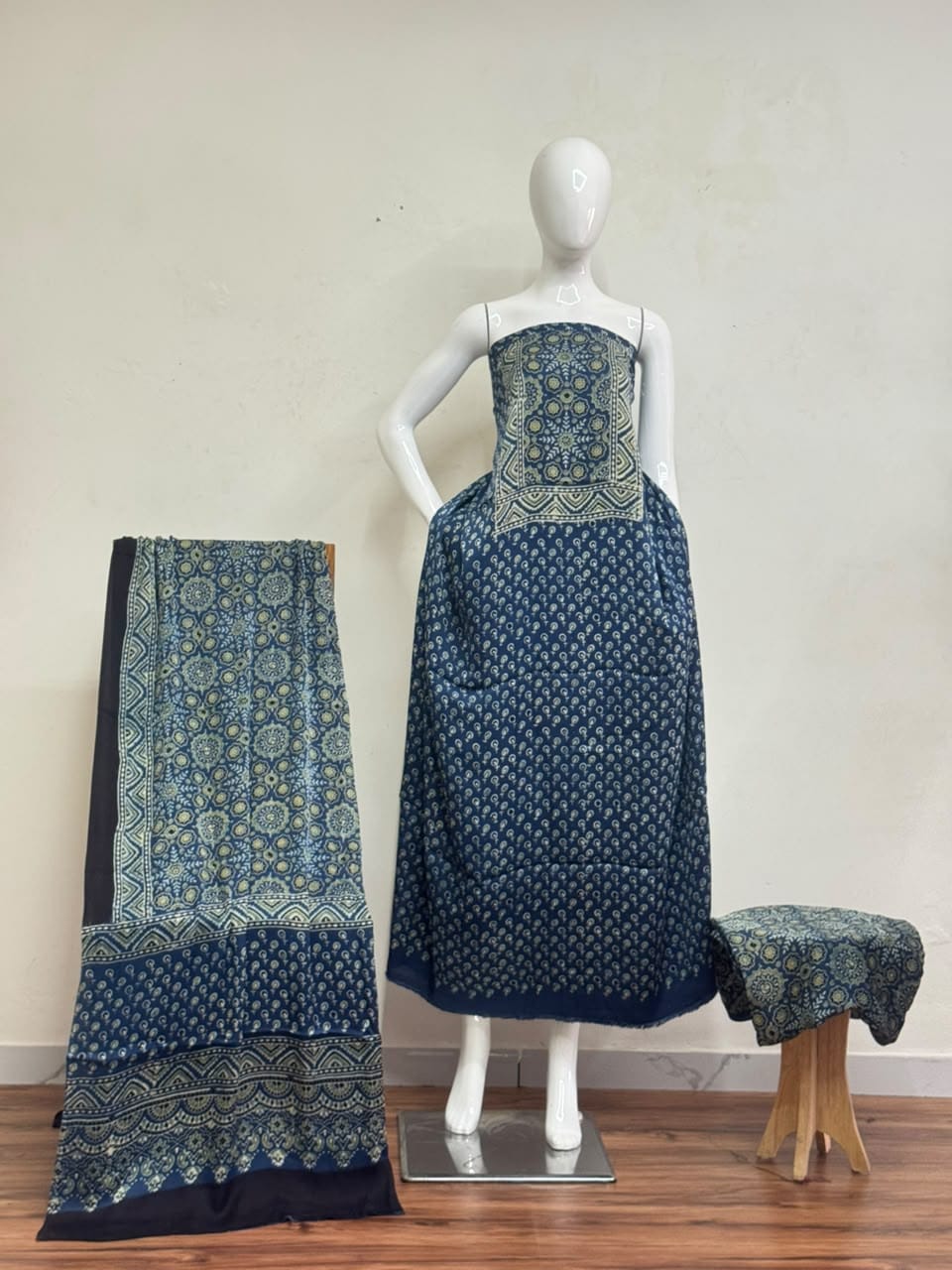 Havi Pure Modal Silk Ajrakh Natural Dye 3-Piece Suit 16 - The Ajrakh Studio