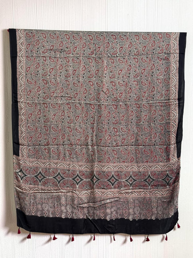 Ajrakh Modal Silk Natural Dye Dupatta with Tassels 18 - The Ajrakh Studio